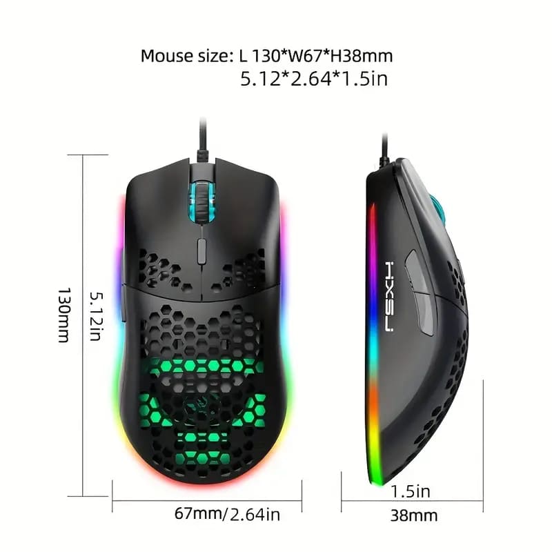 HXSJ 6400DPI RGB Wired Gaming Mouse